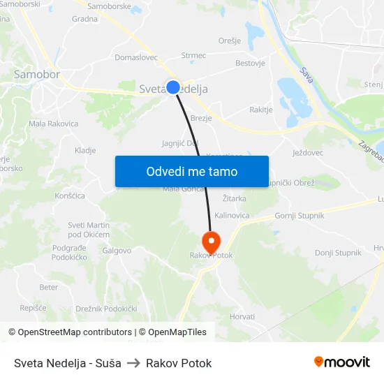 Sveta Nedelja - Suša to Rakov Potok map