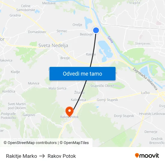 Rakitje Marko to Rakov Potok map