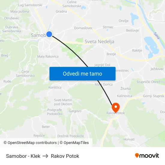 Samobor - Klek to Rakov Potok map