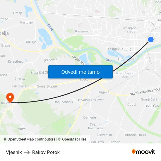 Vjesnik to Rakov Potok map