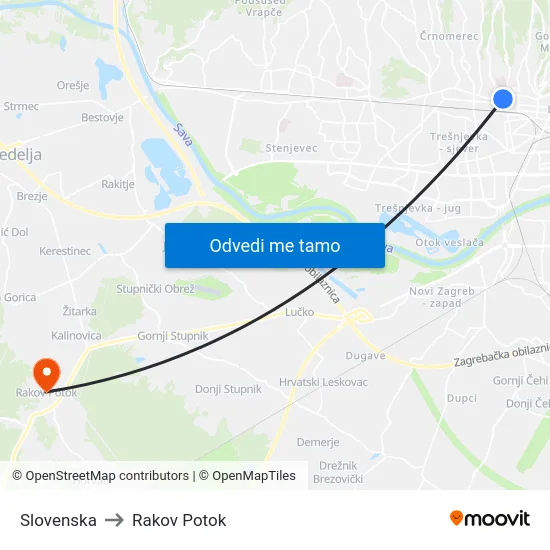 Slovenska to Rakov Potok map