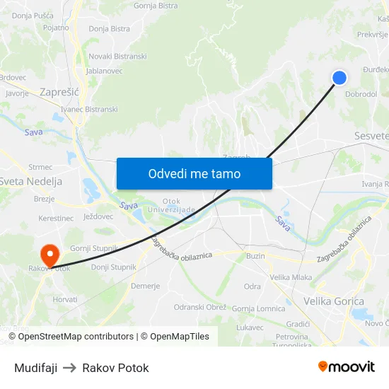 Mudifaji to Rakov Potok map