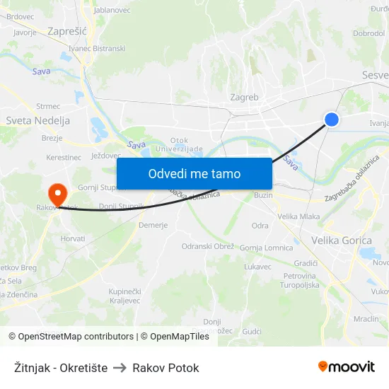 Žitnjak - Okretište to Rakov Potok map