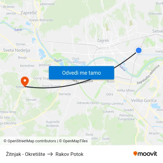 Žitnjak - Okretište to Rakov Potok map