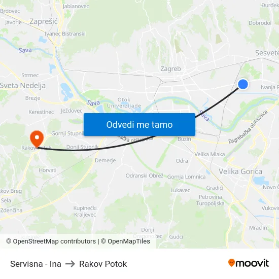 Servisna - Ina to Rakov Potok map