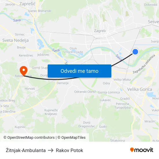 Žitnjak-Ambulanta to Rakov Potok map