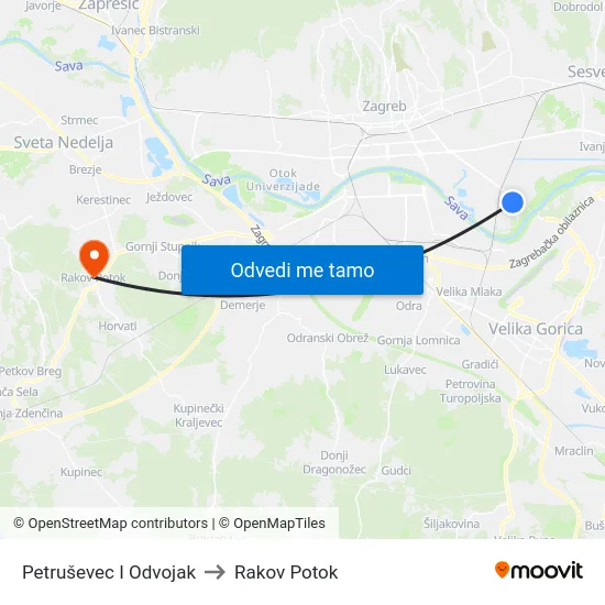 Petruševec I Odvojak to Rakov Potok map