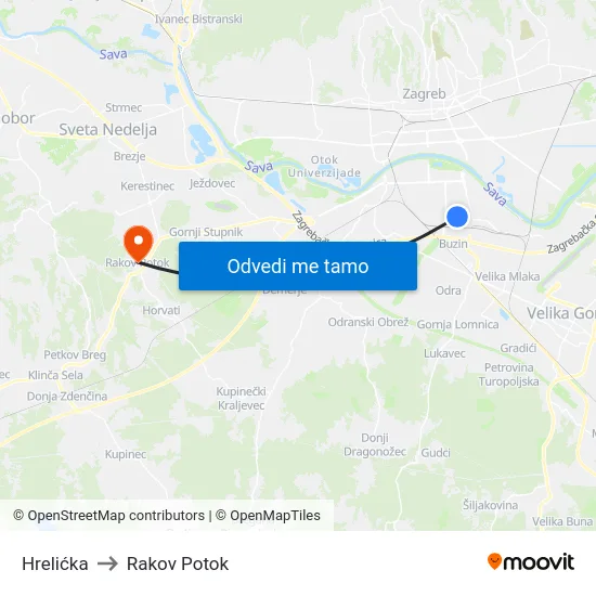 Hrelićka to Rakov Potok map
