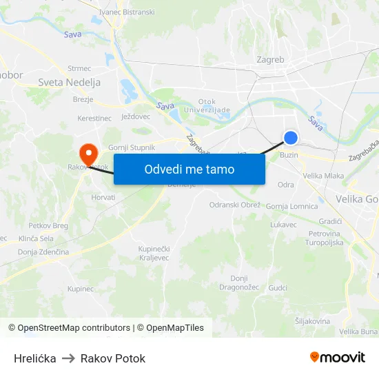 Hrelićka to Rakov Potok map