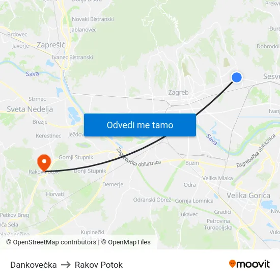 Dankovečka to Rakov Potok map