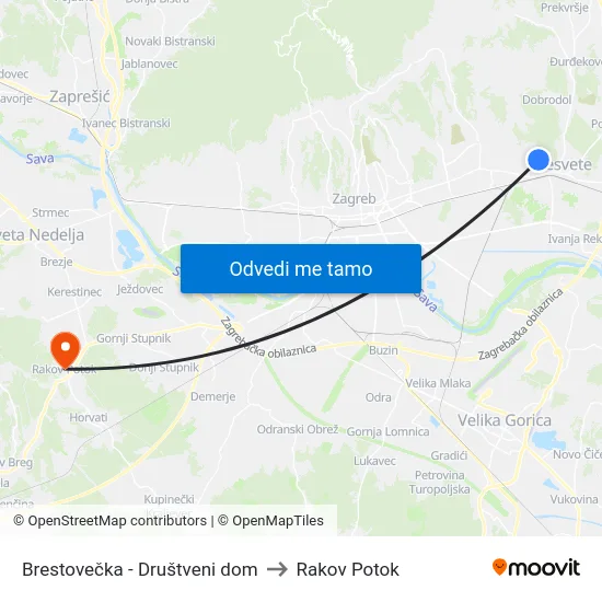 Brestovečka - Društveni dom to Rakov Potok map