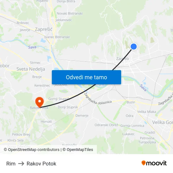 Rim to Rakov Potok map