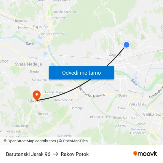 Barutanski Jarak 96 to Rakov Potok map