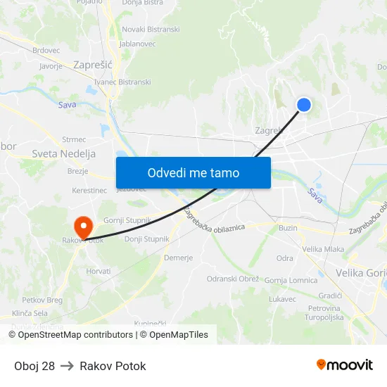 Oboj 28 to Rakov Potok map