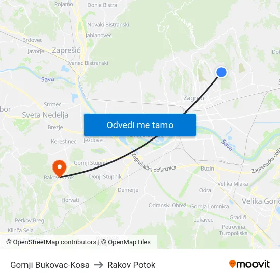 Gornji Bukovac-Kosa to Rakov Potok map