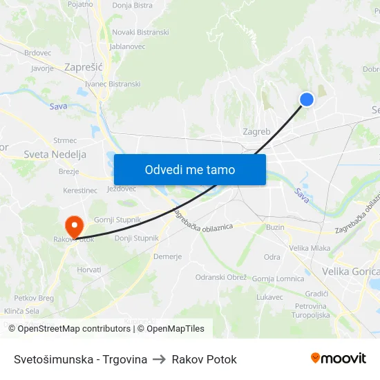 Svetošimunska - Trgovina to Rakov Potok map