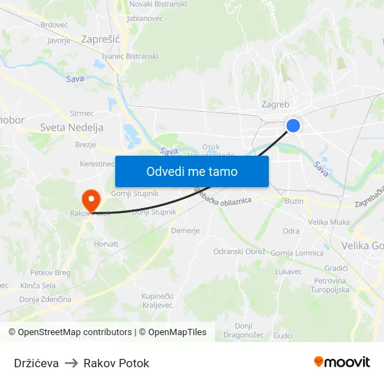 Držićeva to Rakov Potok map