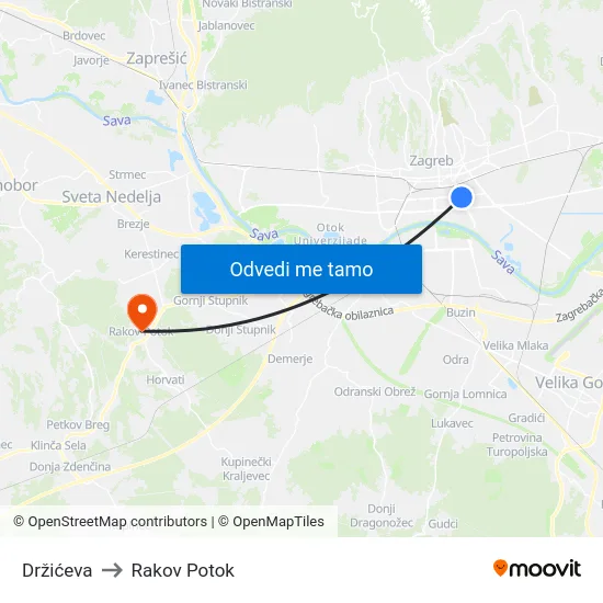 Držićeva to Rakov Potok map