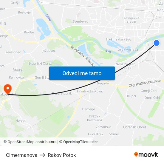 Cimermanova to Rakov Potok map