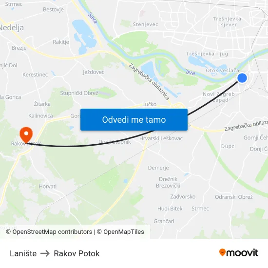 Lanište to Rakov Potok map
