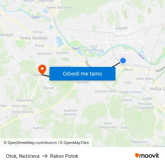 Otok, Nežićeva to Rakov Potok map