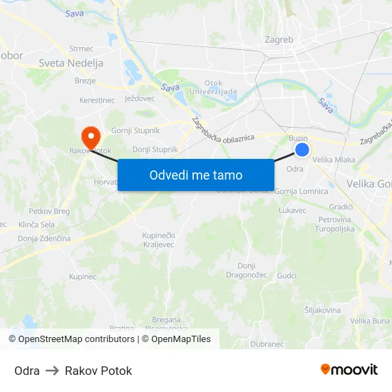Odra to Rakov Potok map