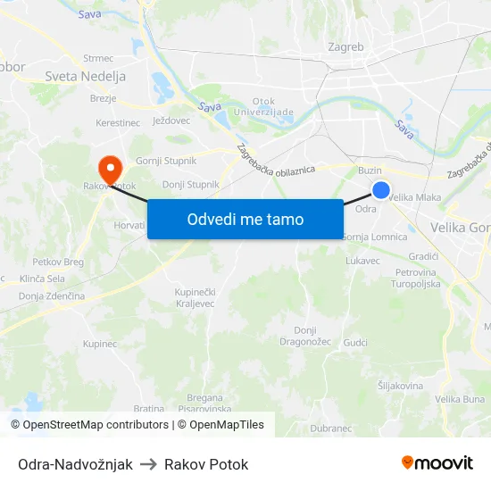 Odra-Nadvožnjak to Rakov Potok map
