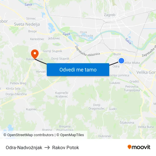 Odra-Nadvožnjak to Rakov Potok map