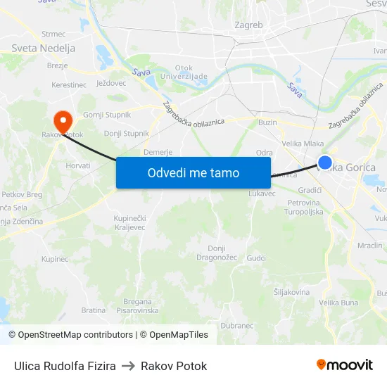 Ulica Rudolfa Fizira to Rakov Potok map