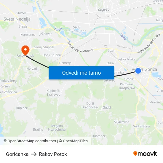 Goričanka to Rakov Potok map