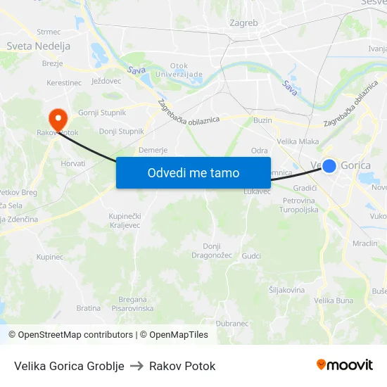 Velika Gorica Groblje to Rakov Potok map
