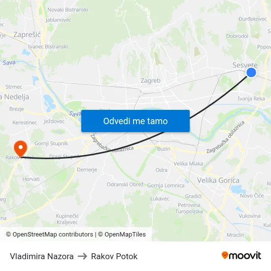 Vladimira Nazora to Rakov Potok map