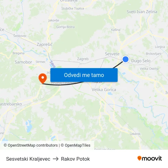 Sesvetski Kraljevec to Rakov Potok map