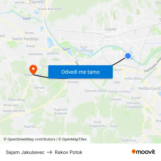Sajam Jakuševec to Rakov Potok map