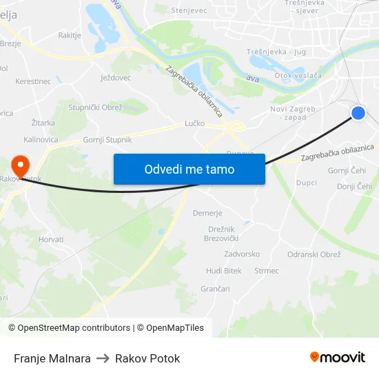 Franje Malnara to Rakov Potok map