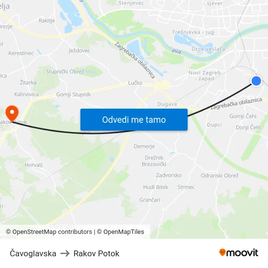 Čavoglavska to Rakov Potok map