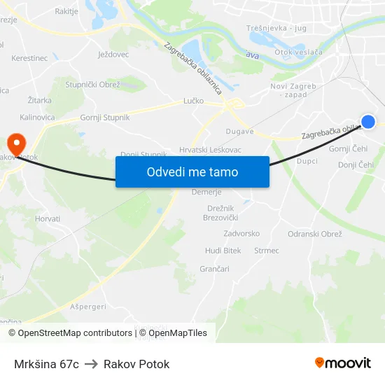 Mrkšina 67c to Rakov Potok map