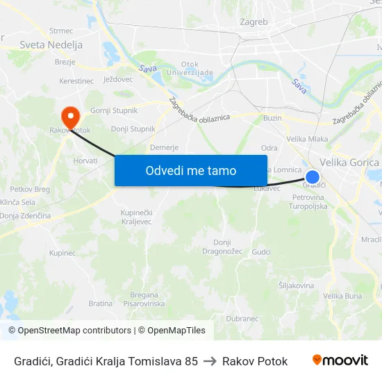 Gradići, Gradići Kralja Tomislava 85 to Rakov Potok map