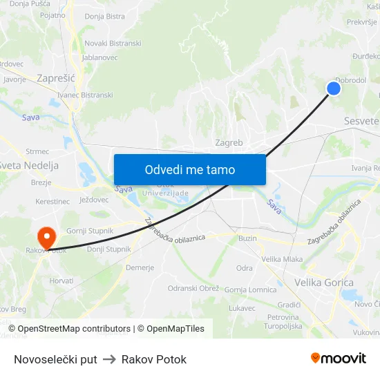 Novoselečki put to Rakov Potok map