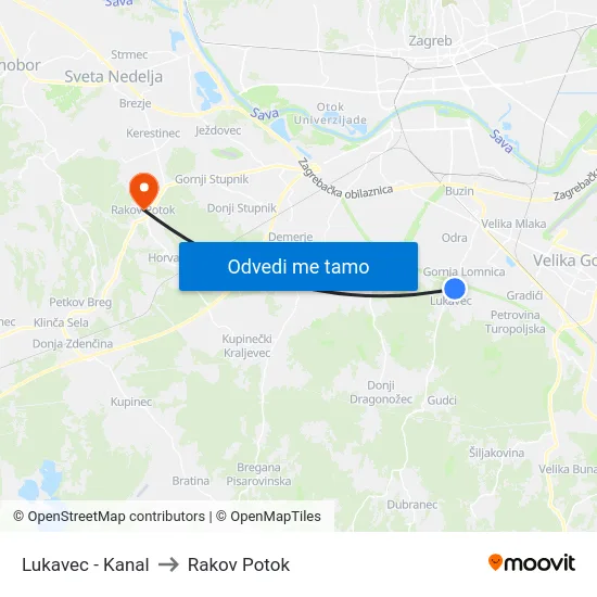 Lukavec - Kanal to Rakov Potok map