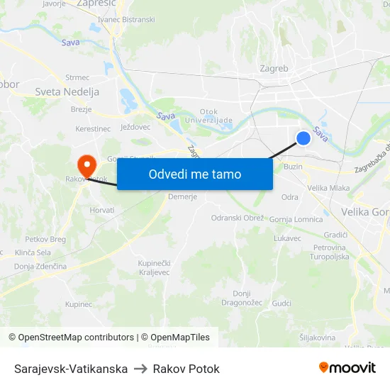 Sarajevsk-Vatikanska to Rakov Potok map