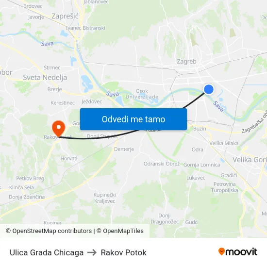 Ulica Grada Chicaga to Rakov Potok map