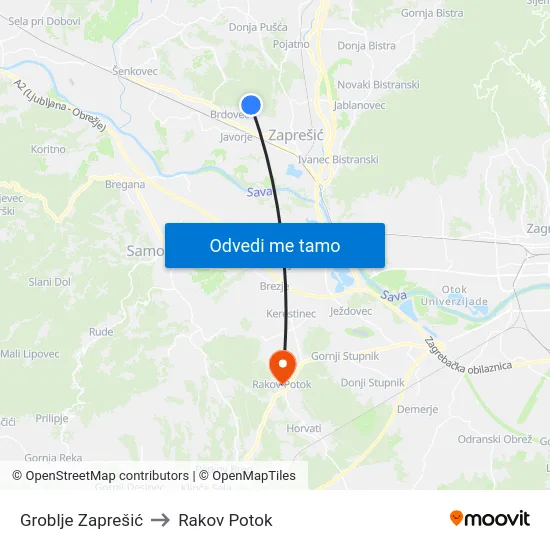 Groblje Zaprešić to Rakov Potok map