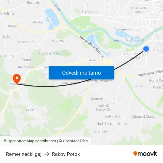 Remetinečki gaj to Rakov Potok map