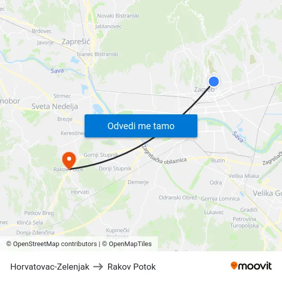 Horvatovac-Zelenjak to Rakov Potok map
