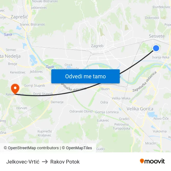 Jelkovec-Vrtić to Rakov Potok map