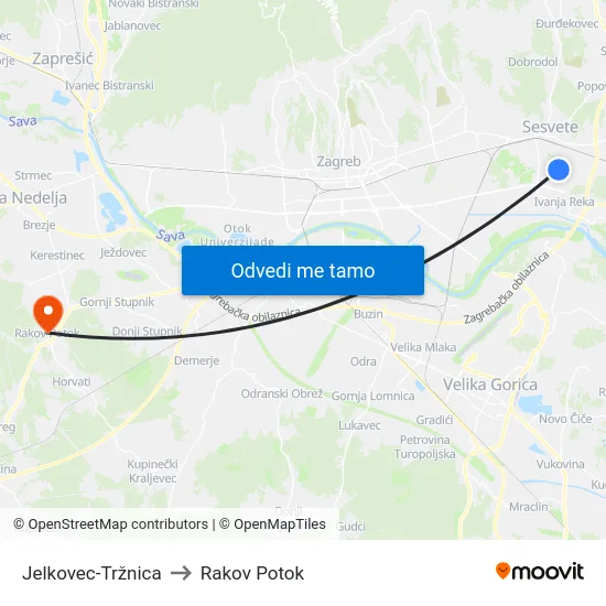 Jelkovec-Tržnica to Rakov Potok map