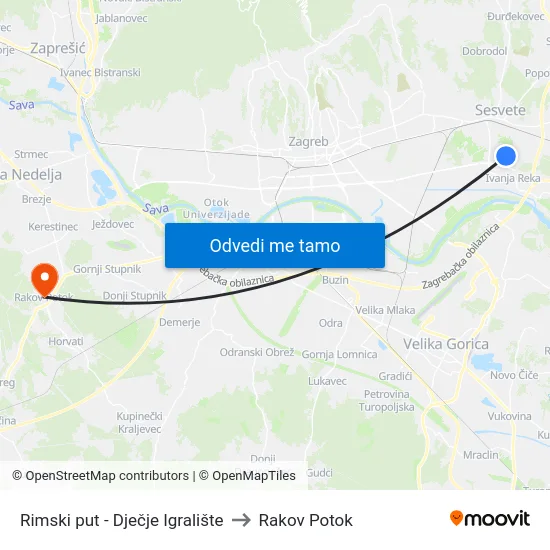 Rimski put - Dječje Igralište to Rakov Potok map