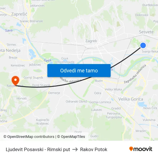 Ljudevit Posavski - Rimski put to Rakov Potok map