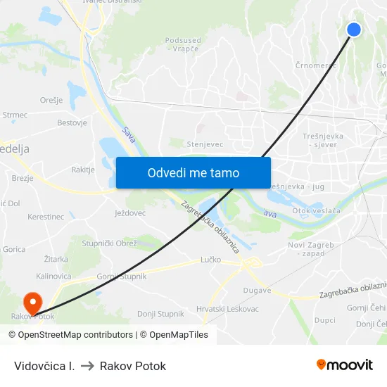 Vidovčica I. to Rakov Potok map